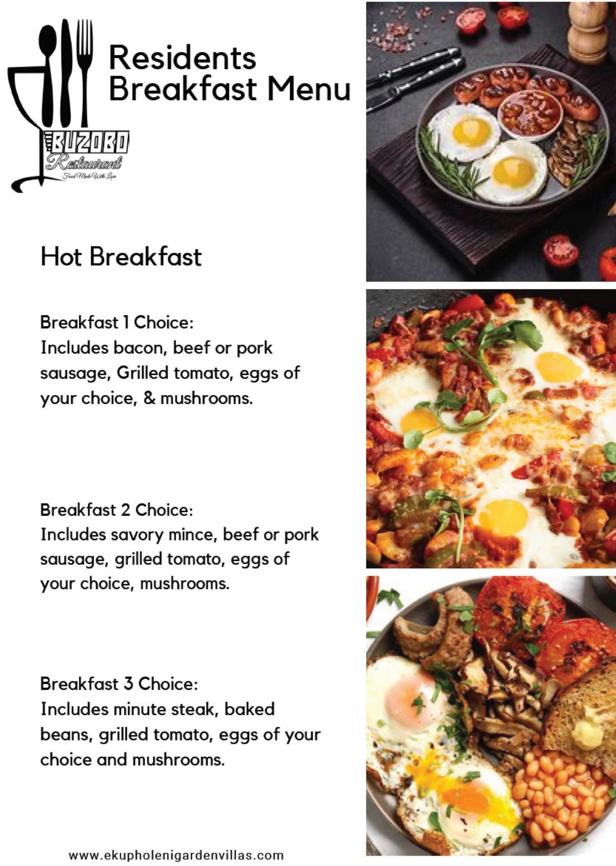 BUZOBO RESIDENTS BREAKFAST MENU